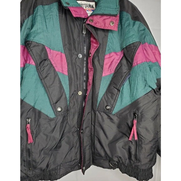 VTG Brittania Womens XL Ski Puffer Jacket 80’s 90's Black Colorblock Snowboard - Picture 4 of 7
